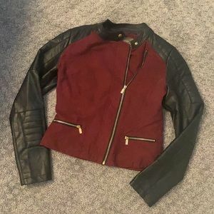 Maroon/burgundy faux leather and suede jacket
